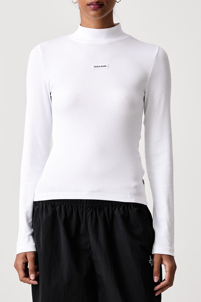 Longsleeve damski bawełniany z elastanem Guess Jeans W6BP06.K5471 biały