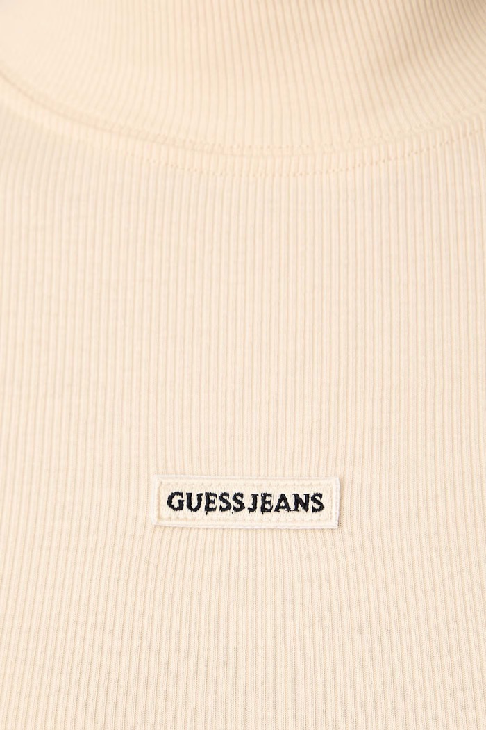 Longsleeve pentru femei din bumbac cu elastan Guess Jeans bej W6BP06.K5471