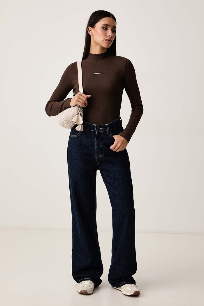 Guess Jeans Longsleeve pentru femei din bumbac cu elastan W6BP06.K5471 maro AW26