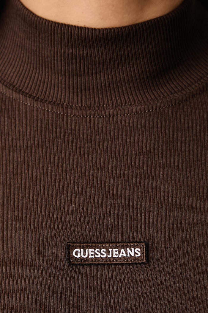 Longsleeve pentru femei din bumbac cu elastan Guess Jeans maro W6BP06.K5471