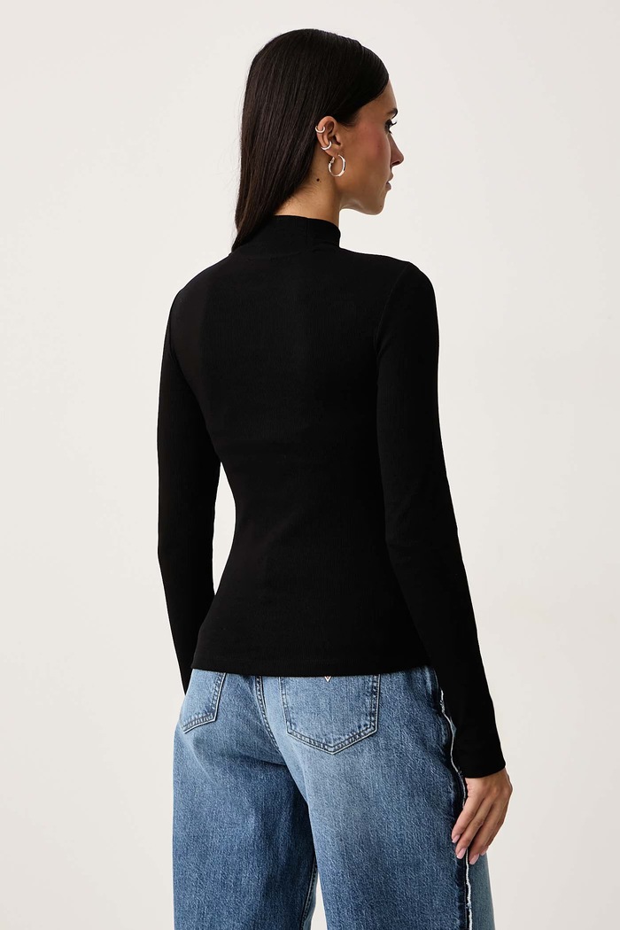 Îmbrăcăminte Guess Jeans Longsleeve pentru femei din bumbac cu elastan W6BP06.K5471 negru