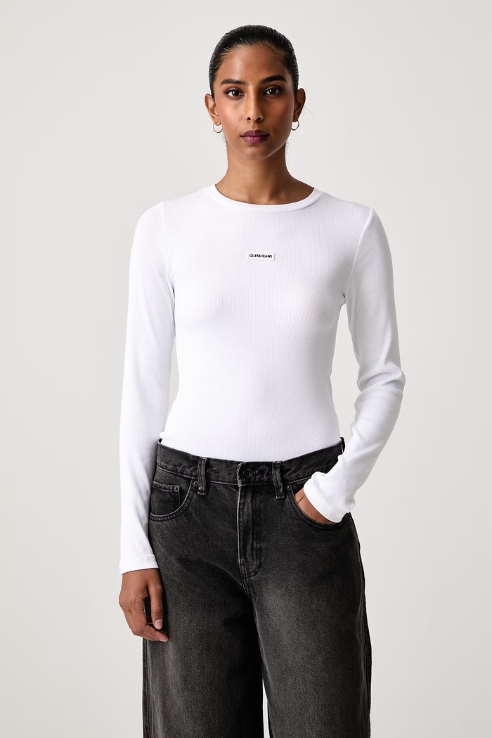 Guess Jeans Longsleeve damski z bawełną biały W6BP05.K5470
