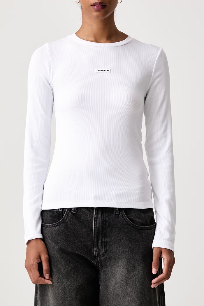 Longsleeve damski z bawełną Guess Jeans W6BP05.K5470 biały