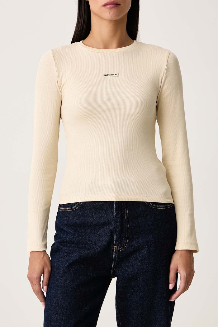 Longsleeve pentru femei cu bumbac Guess Jeans W6BP05.K5470 bej