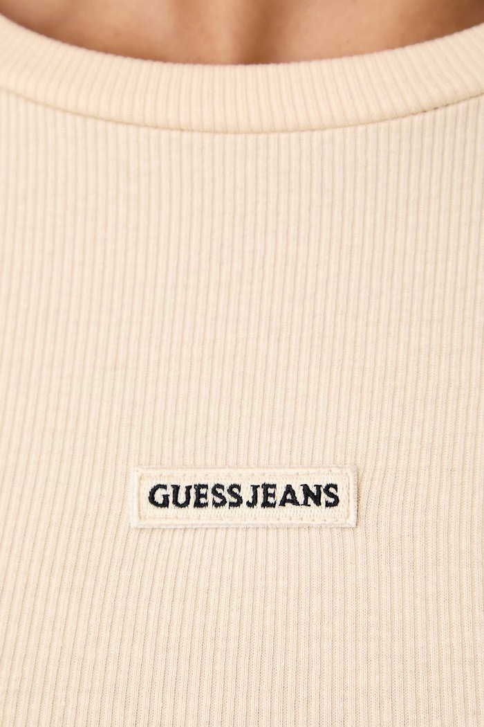 Longsleeve pentru femei cu bumbac Guess Jeans bej W6BP05.K5470