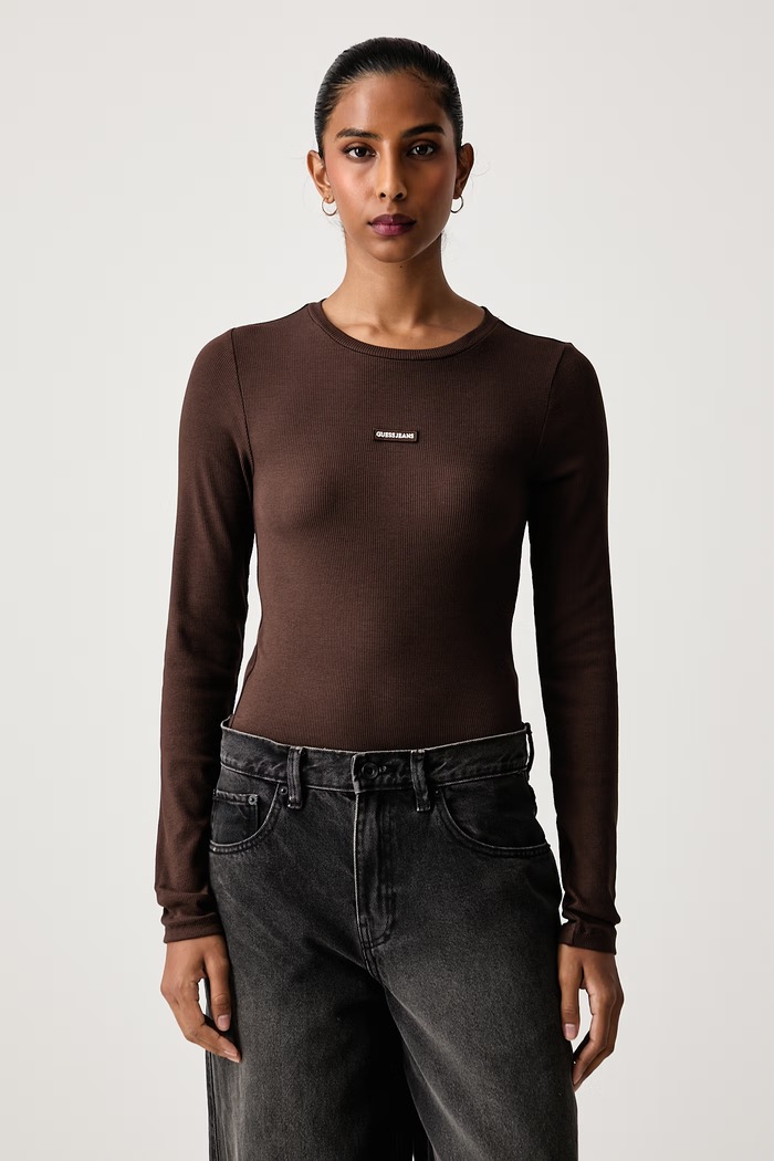 Guess Jeans Longsleeve damski z bawełną brązowy W6BP05.K5470