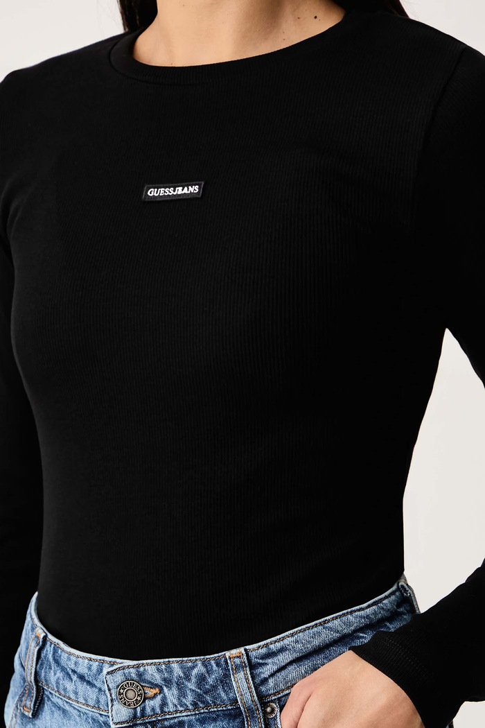 Longsleeve pentru femei cu bumbac Guess Jeans W6BP05.K5470 negru