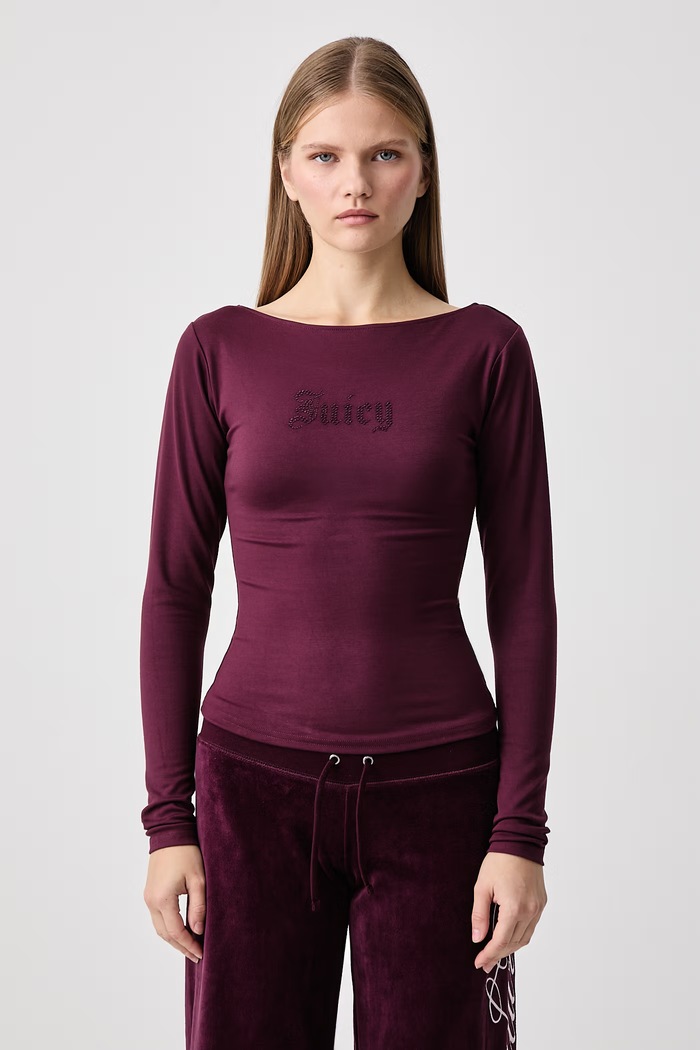 Juicy Couture Majica dugih rukava za žene s modalom MIA BOAT NECK bordo JCWCT226329