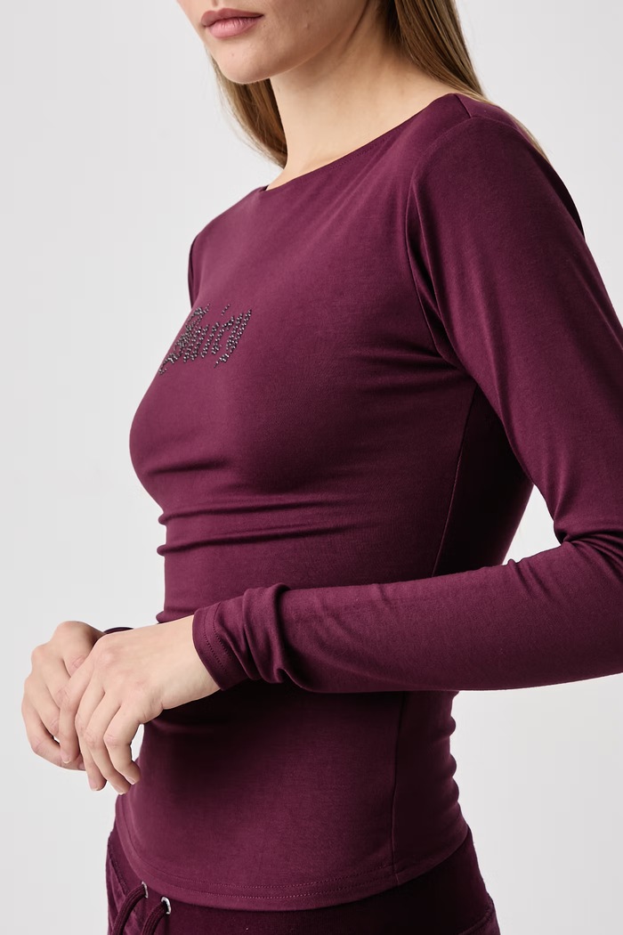 Majica dugih rukava za žene s modalom MIA BOAT NECK Juicy Couture JCWCT226329 bordo
