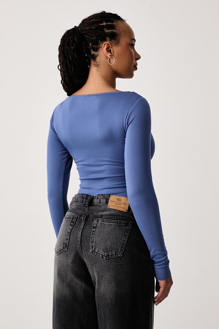 Odzież Juicy Couture Longsleeve damski z modalem MIA BOAT NECK JCWCT226329 niebieski