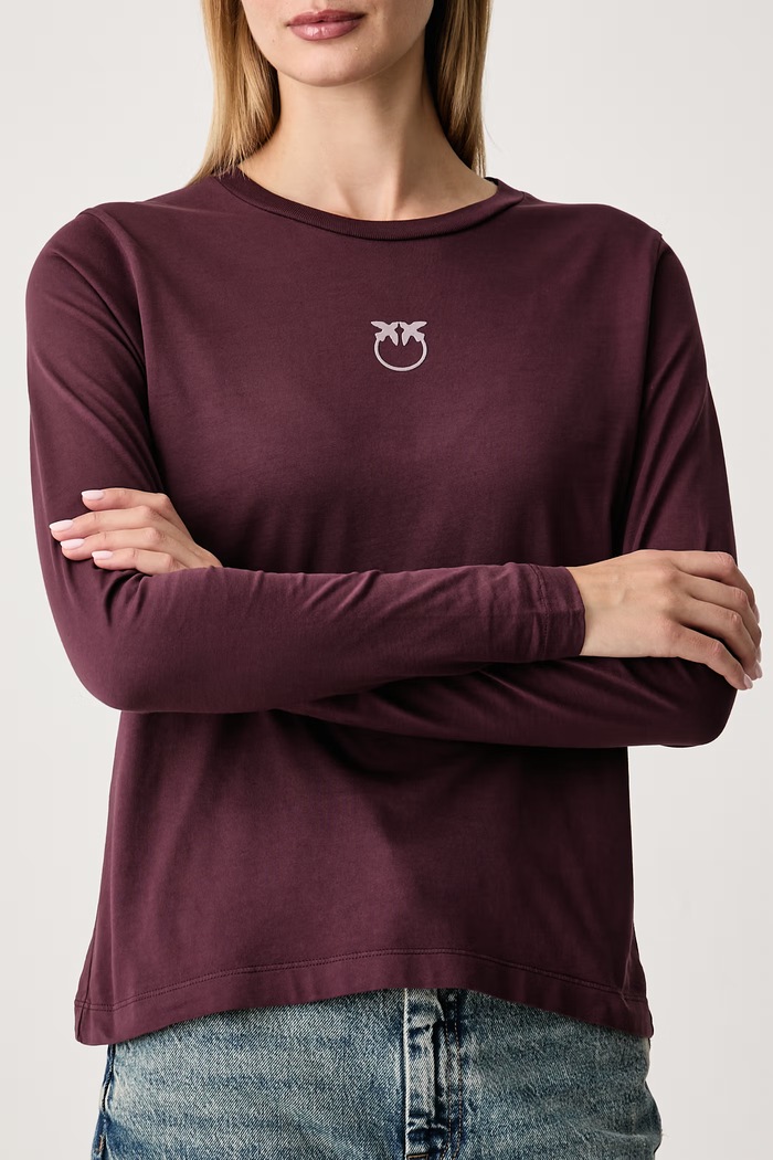Odzież Pinko Longsleeve damski bawełniany 107292.A3HP bordowy