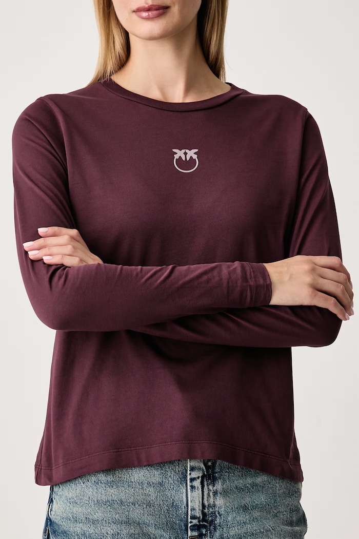 Odzież Pinko Longsleeve damski bawełniany 107292.A3HP bordowy