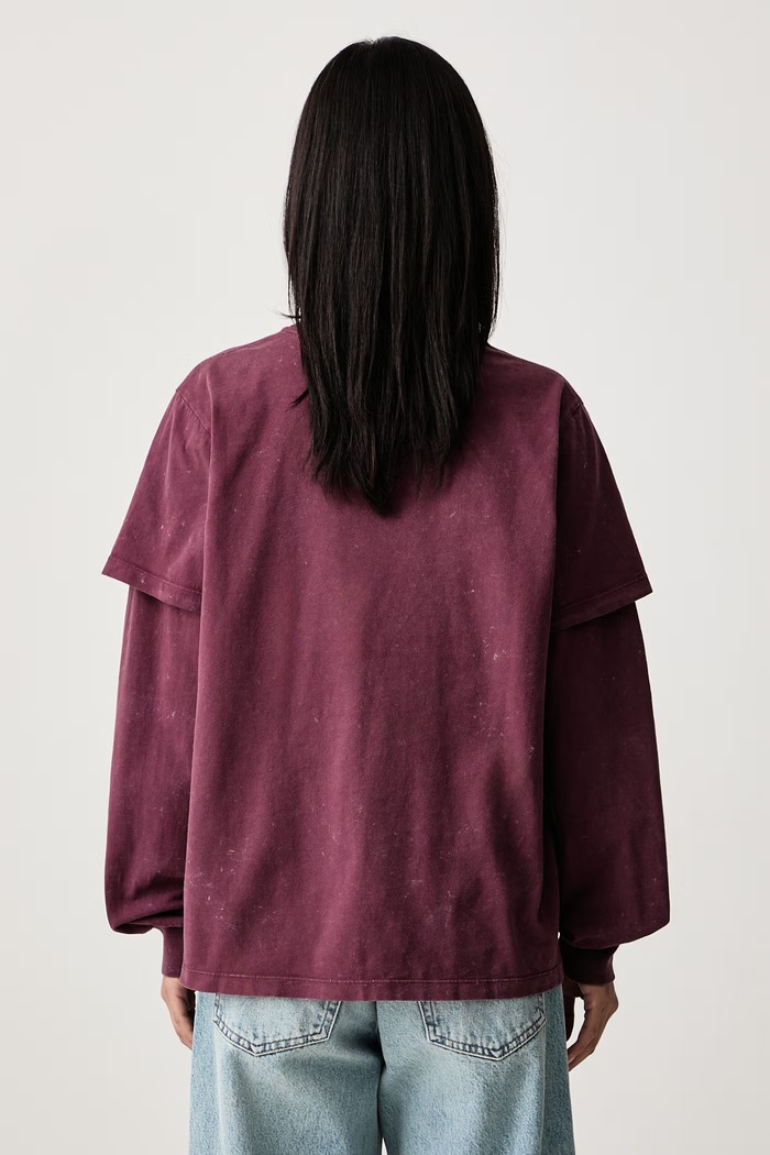 Îmbrăcăminte GANNI Longsleeve pentru femei din bumbac Double Sleeve A1050266 burgundia