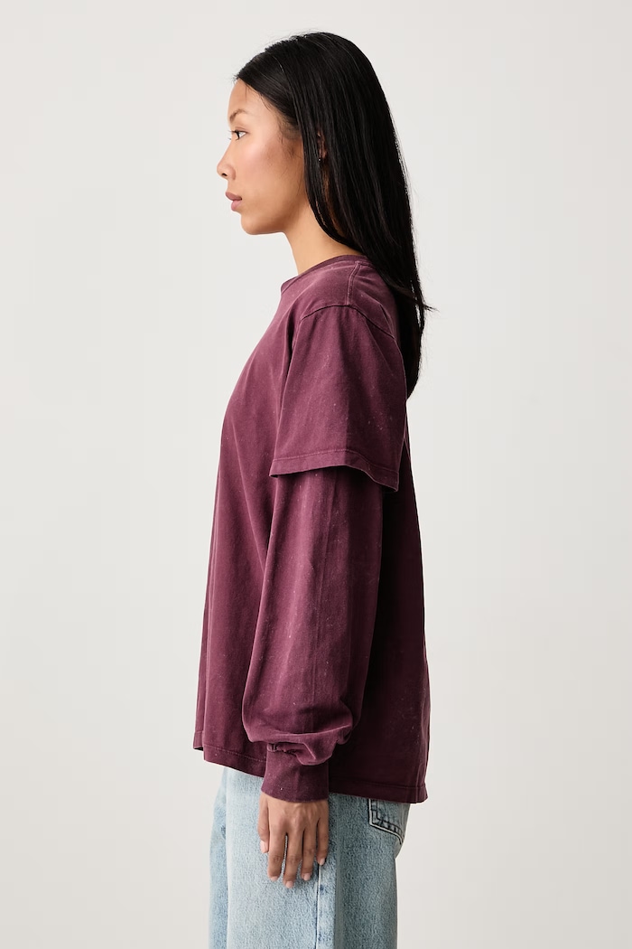 Longsleeve pentru femei din bumbac Double Sleeve GANNI A1050266 burgundia