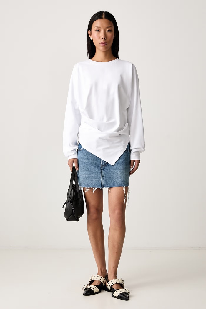 GANNI Longsleeve pentru femei din bumbac cu elastan A1040543 alb AW26