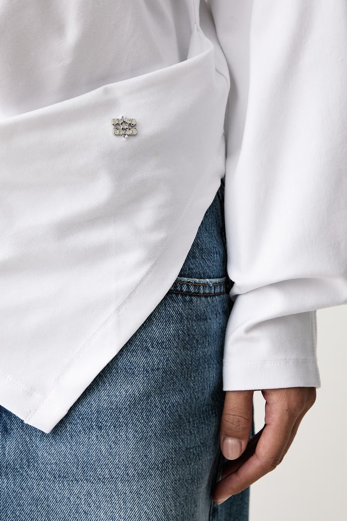Longsleeve pentru femei din bumbac cu elastan GANNI alb A1040543