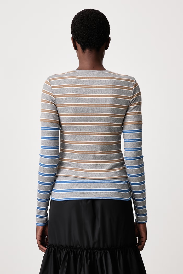 Odzież GANNI Longsleeve damski bawełniany z elastanem Double Sleeve A1040472 szary