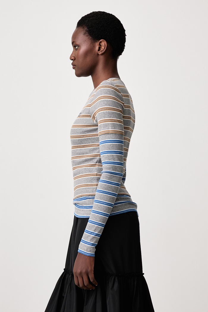 Longsleeve damski bawełniany z elastanem Double Sleeve GANNI A1040472 szary