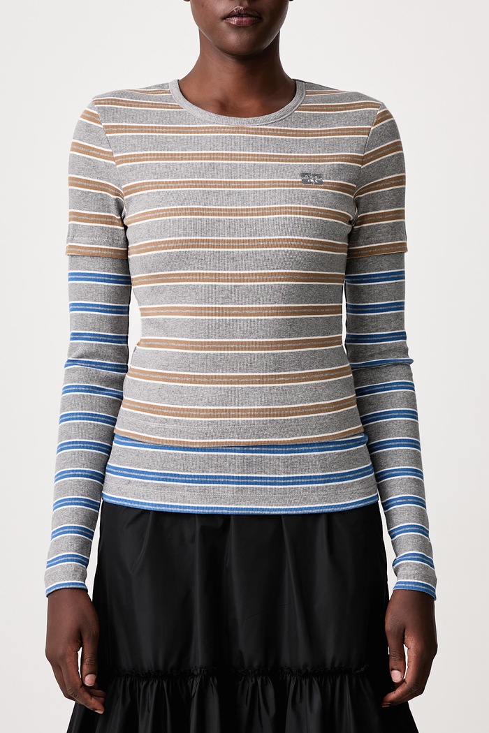 Longsleeve damski bawełniany z elastanem Double Sleeve GANNI szary A1040472