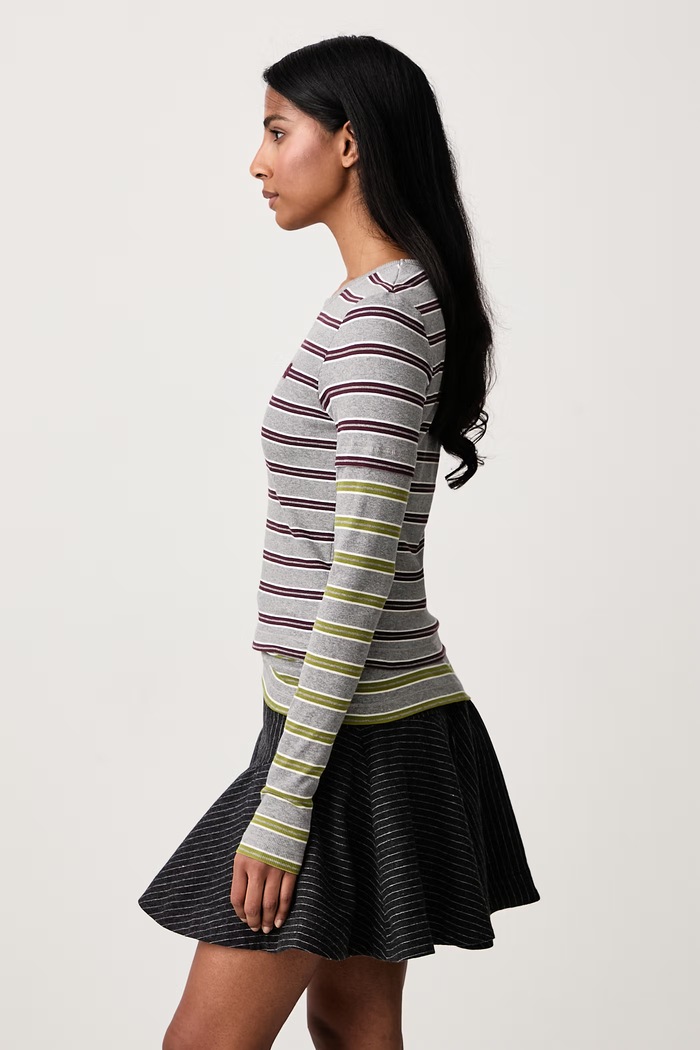 Longsleeve damski bawełniany z elastanem Double Sleeve GANNI A1040472 bordowy