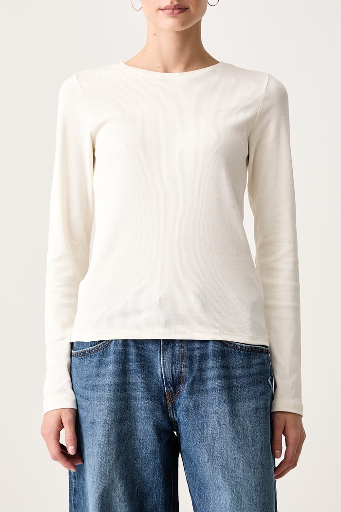Longsleeve damski bawełniany z elastanem Marc O'Polo 5000007890 beżowy