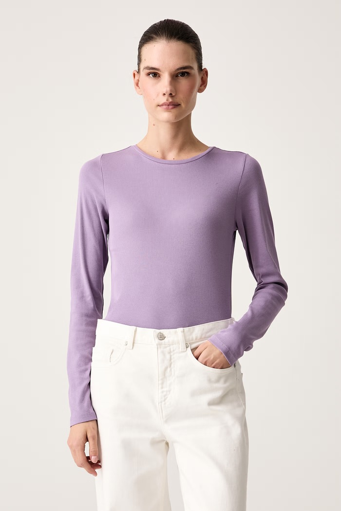 Marc O'Polo Longsleeve damski bawełniany z elastanem fioletowy 5000007890