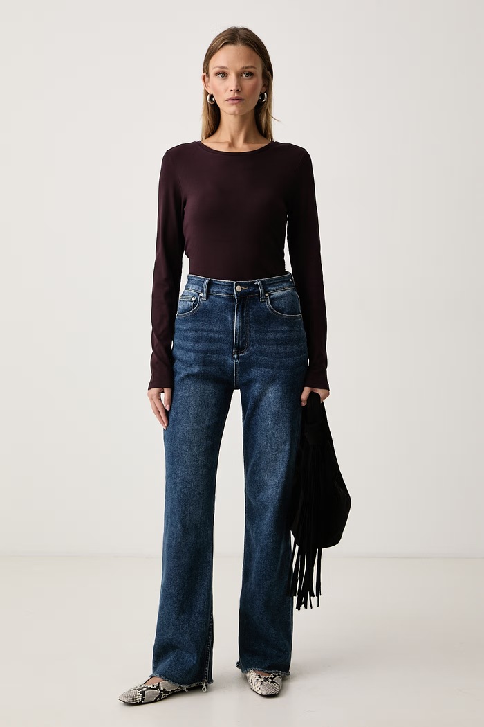 Marc O'Polo Longsleeve damski bawełniany z elastanem 5000007890 bordowy AW26
