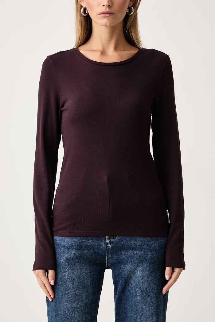 Longsleeve damski bawełniany z elastanem Marc O'Polo 5000007890 bordowy