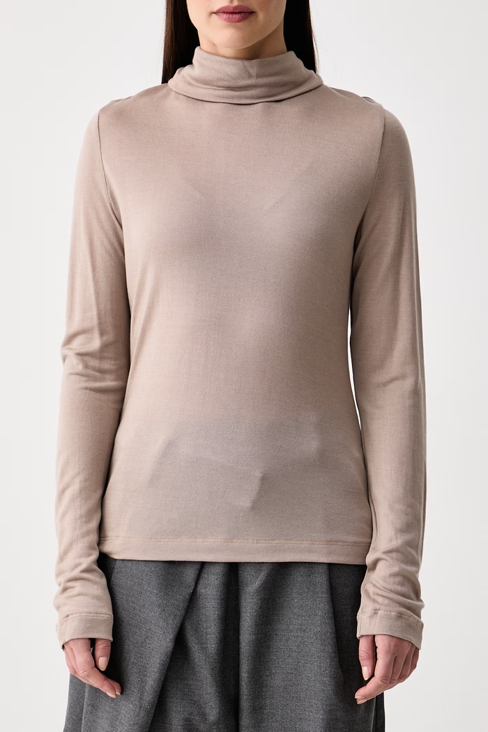 Longsleeve damski z lyocellu Marc O'Polo 5000010384 beżowy