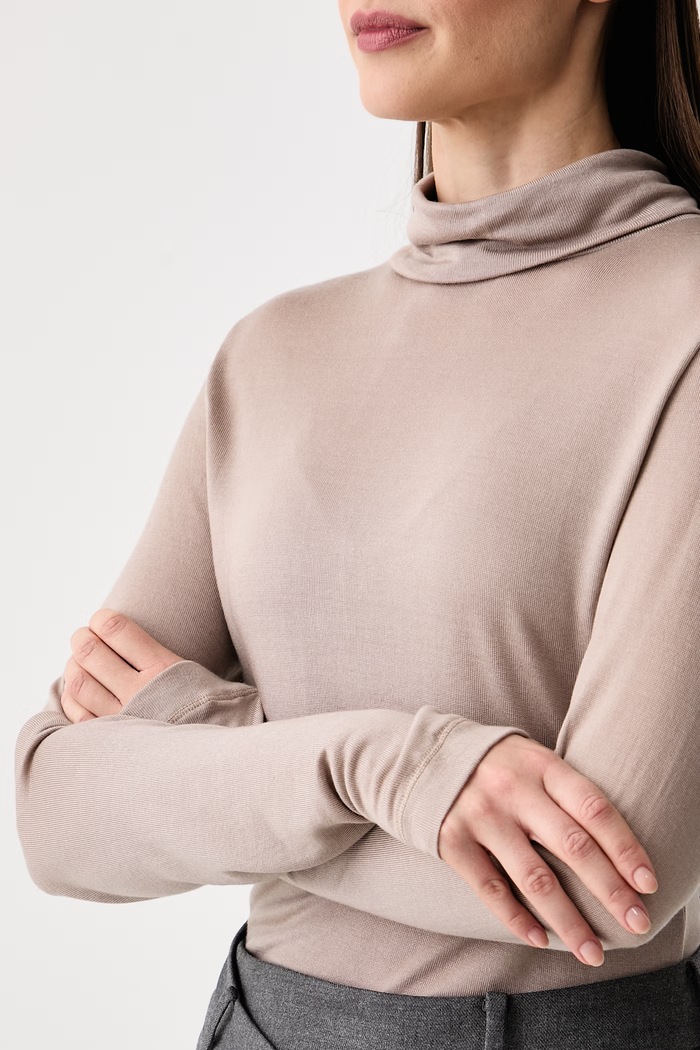Longsleeve damski z lyocellu Marc O'Polo beżowy 5000010384