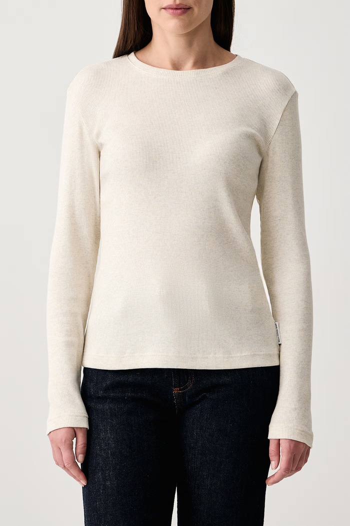 Longsleeve damski z bawełną Marc O'Polo 5000012312 beżowy