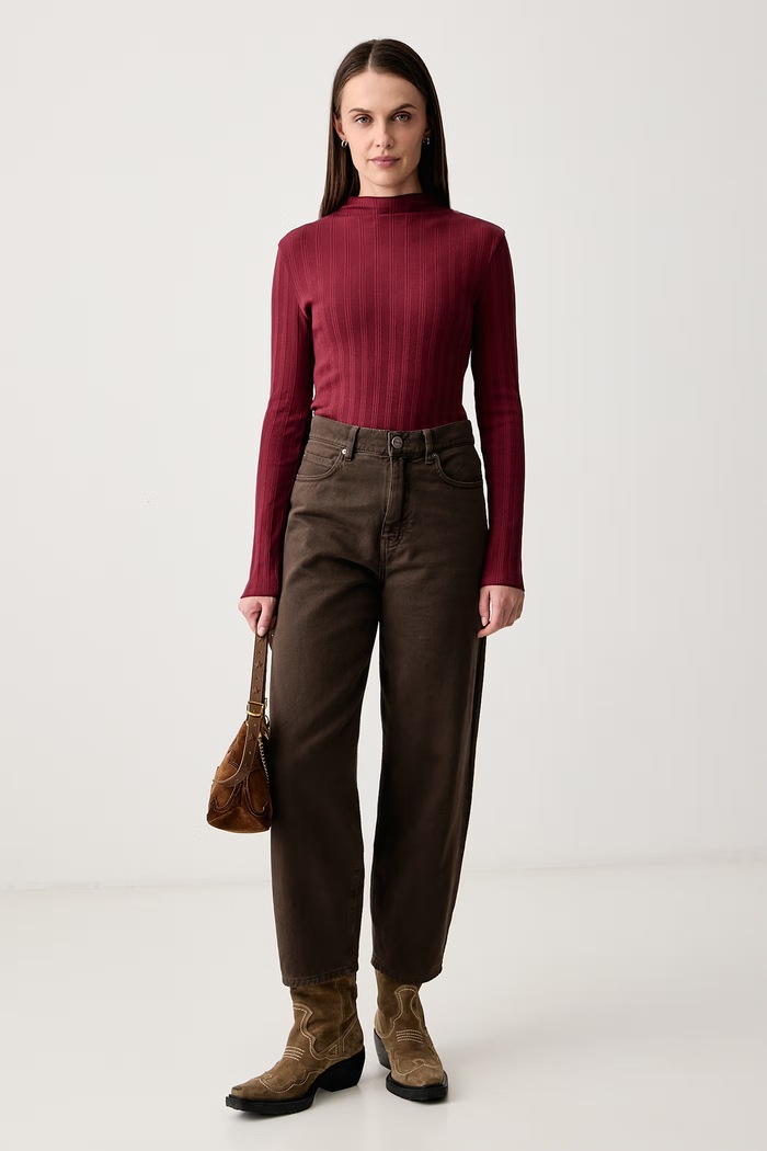 Marc O'Polo Longsleeve damski bawełniany z elastanem 5000012302 bordowy AW26