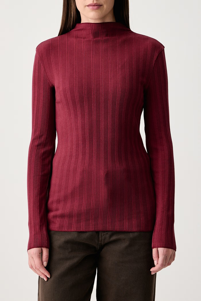 Longsleeve damski bawełniany z elastanem Marc O'Polo 5000012302 bordowy