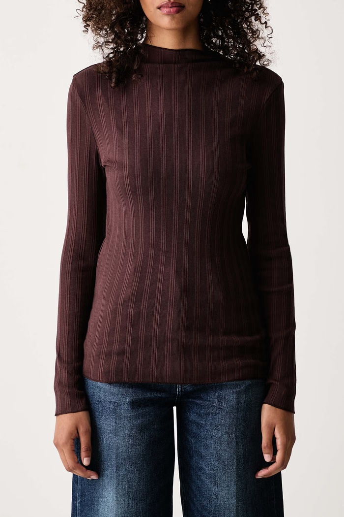 Longsleeve damski bawełniany z elastanem Marc O'Polo 5000012302 brązowy
