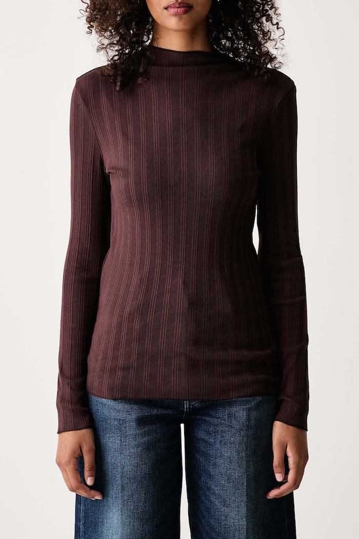 Longsleeve damski bawełniany z elastanem Marc O'Polo 5000012302 brązowy
