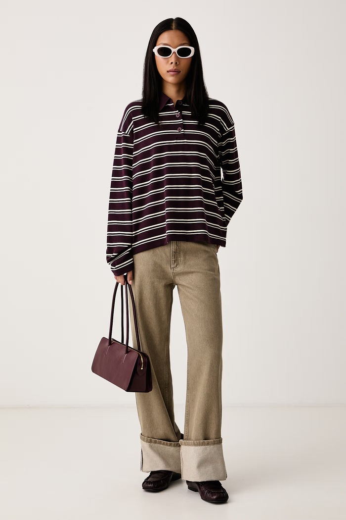 Marc O'Polo Longsleeve damski z bawełną 5000012267 bordowy AW26