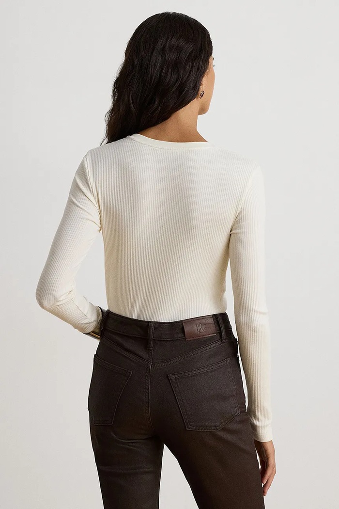 Lauren Ralph Lauren Longsleeve pentru femei cu bumbac bej 200B27402