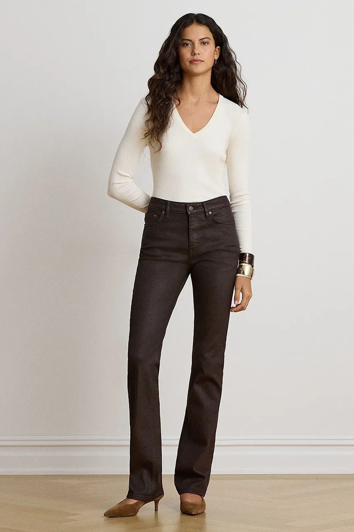 Lauren Ralph Lauren Longsleeve pentru femei cu bumbac 200B27402 bej AW26