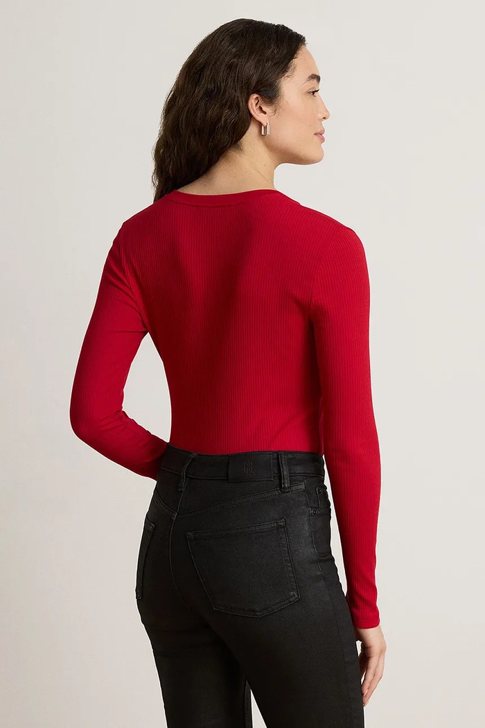 Lauren Ralph Lauren Tričko s dlouhým rukávem dámské s bavlnou 200B27402 červená AW26