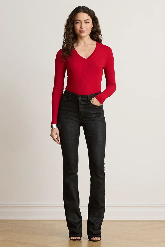 Oblečení Lauren Ralph Lauren Tričko s dlouhým rukávem dámské s bavlnou 200B27402 červená