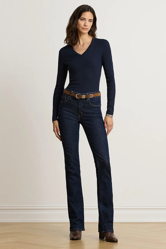 Odzież Lauren Ralph Lauren Longsleeve damski z bawełną 200B27402 granatowy
