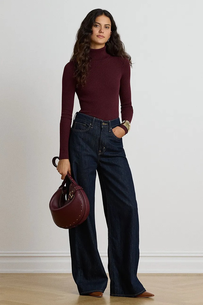 Odzież Lauren Ralph Lauren Longsleeve damski z bawełną 200B22258 bordowy