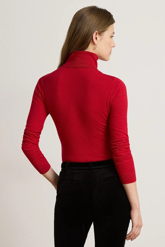 Lauren Ralph Lauren Longsleeve damski z dodatkiem jedwabiu 200B22254 czerwony AW26