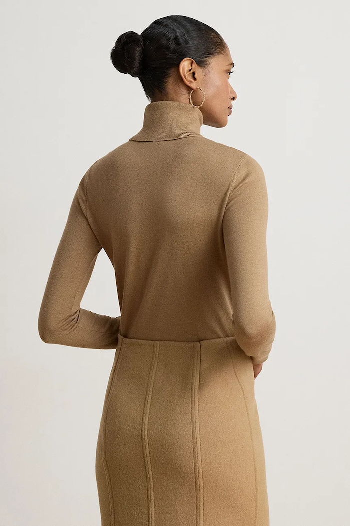 Lauren Ralph Lauren Longsleeve damski z dodatkiem jedwabiu 200B22254 beżowy AW26