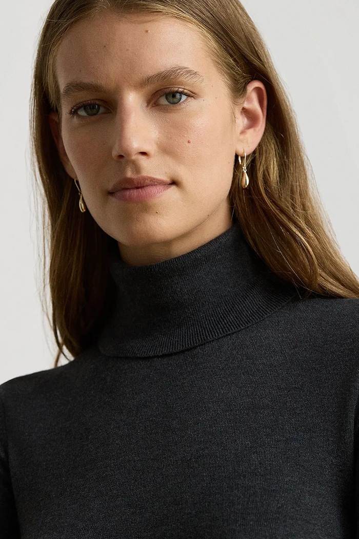 Odzież Lauren Ralph Lauren Longsleeve damski z dodatkiem jedwabiu 200B22254 szary
