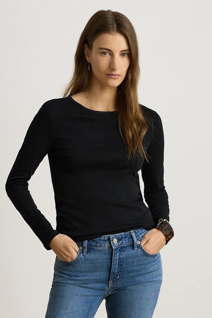 Lauren Ralph Lauren Longsleeve damski z bawełną czarny 200680399