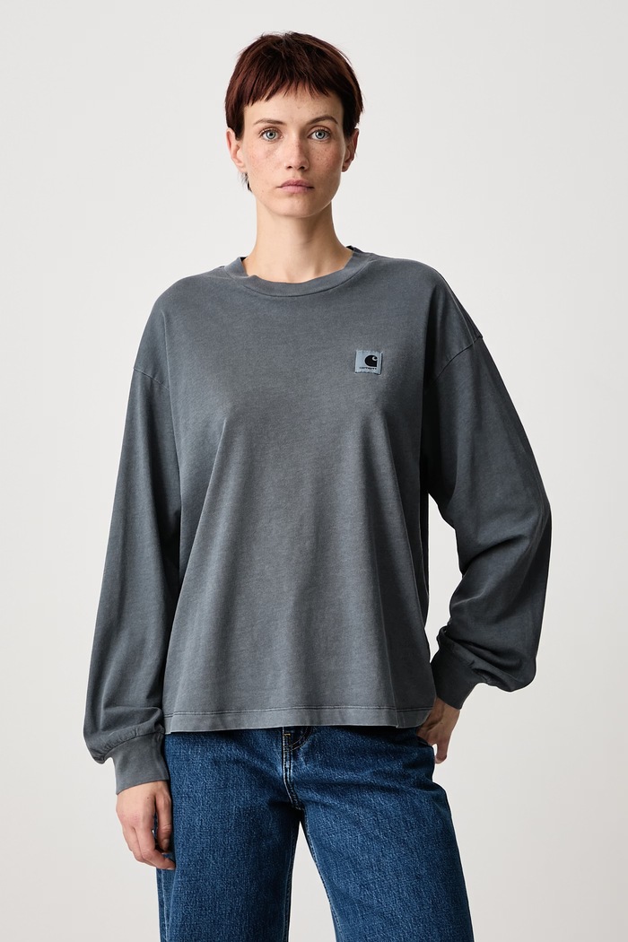 Carhartt WIP Блуза с дълги ръкави мъжка от памук Nelson T-Shirt сив I033052