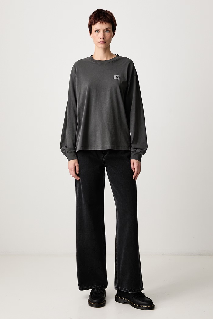 Carhartt WIP Блуза с дълги ръкави мъжка от памук Nelson T-Shirt I033052 сив AW26