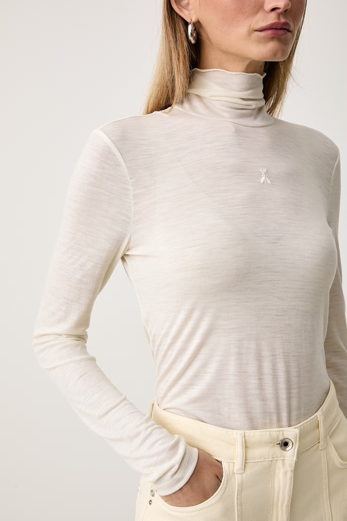 Longsleeve damski wełniany Patrizia Pepe beżowy 2M0014.J0084