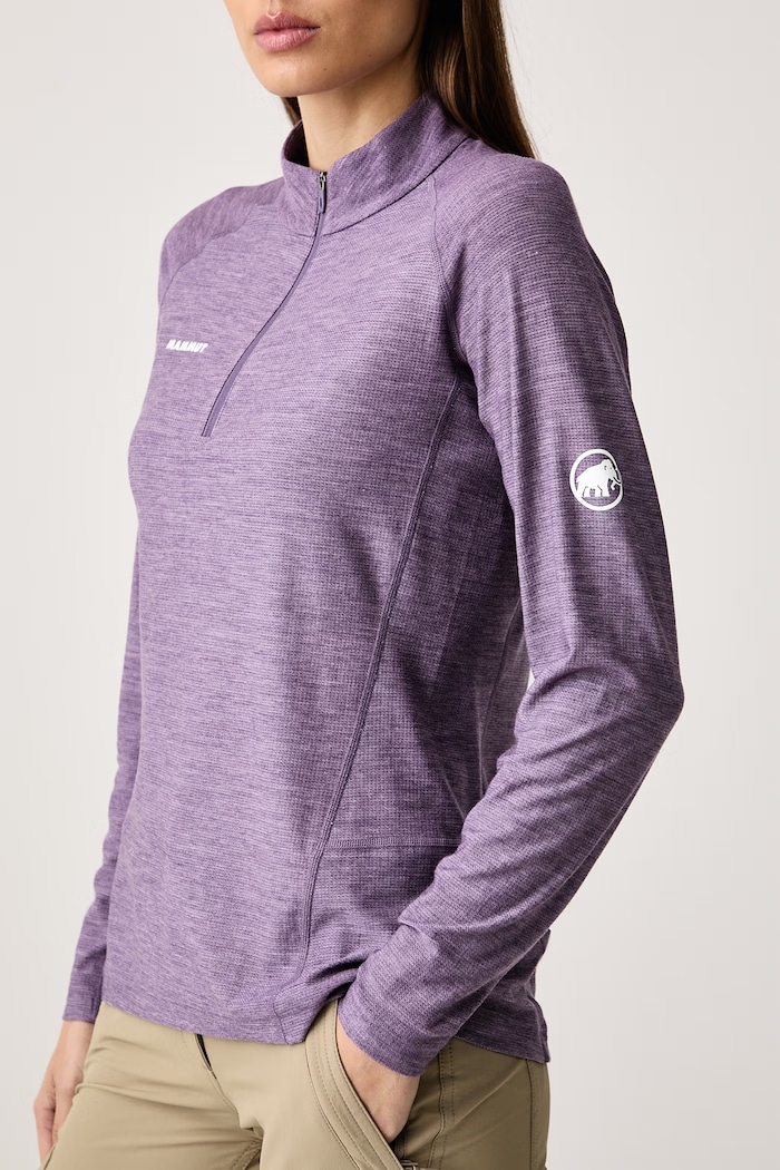 Longsleeve sportowy damski z dodatkiem wełny Tree Wool Thermal Mammut 1016.02400 fioletowy